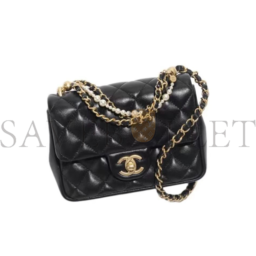 Ch*el master 24p mini pearl chain flap bag black as4385 (17*12.5*5cm)